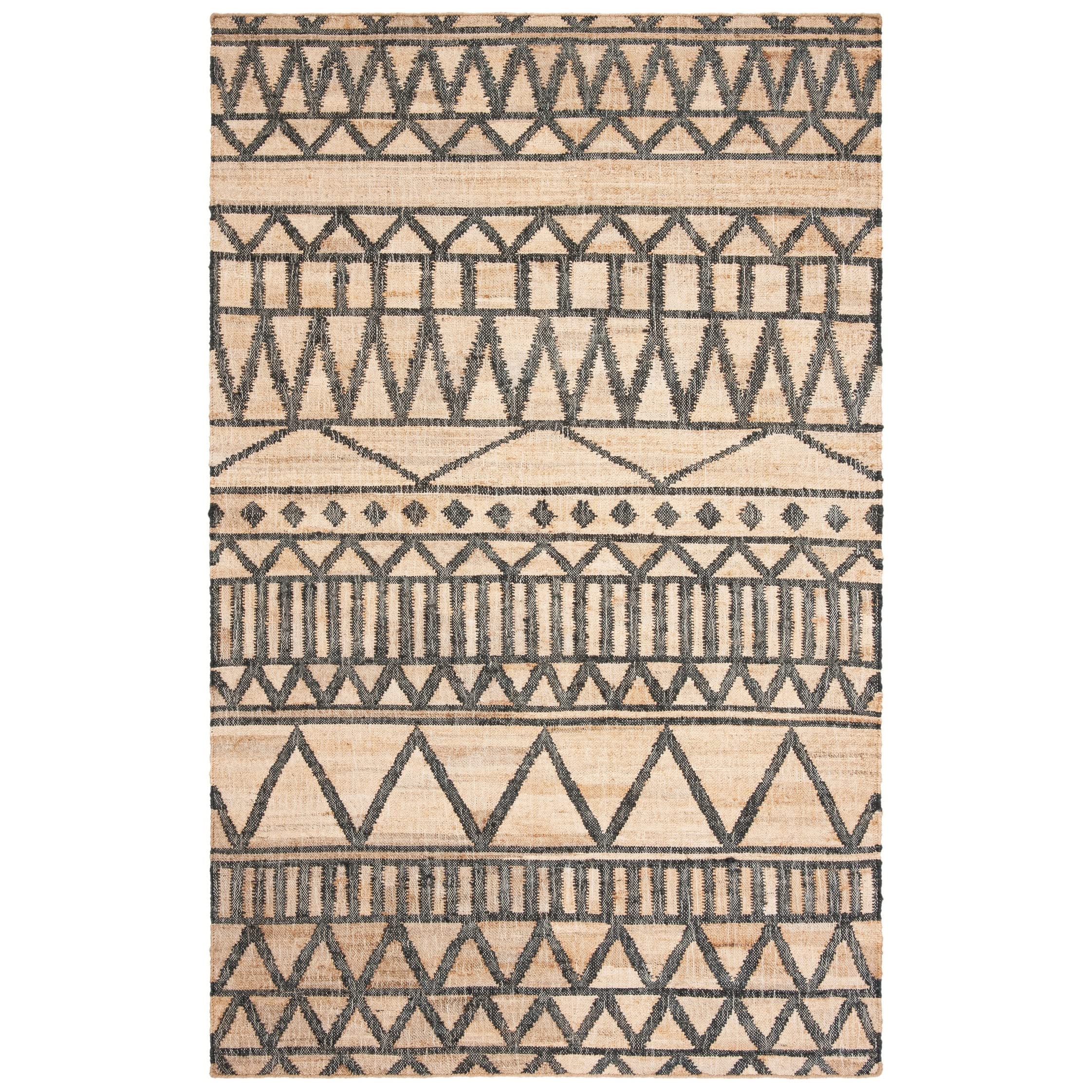 SAFAVIEH Kilim Collection Area Rug - 9' x 12', Natural & Charcoal, Handmade Flat Weave Jute, Ideal for High Traffic Areas in Living Room, Bedroom (KLM752A)