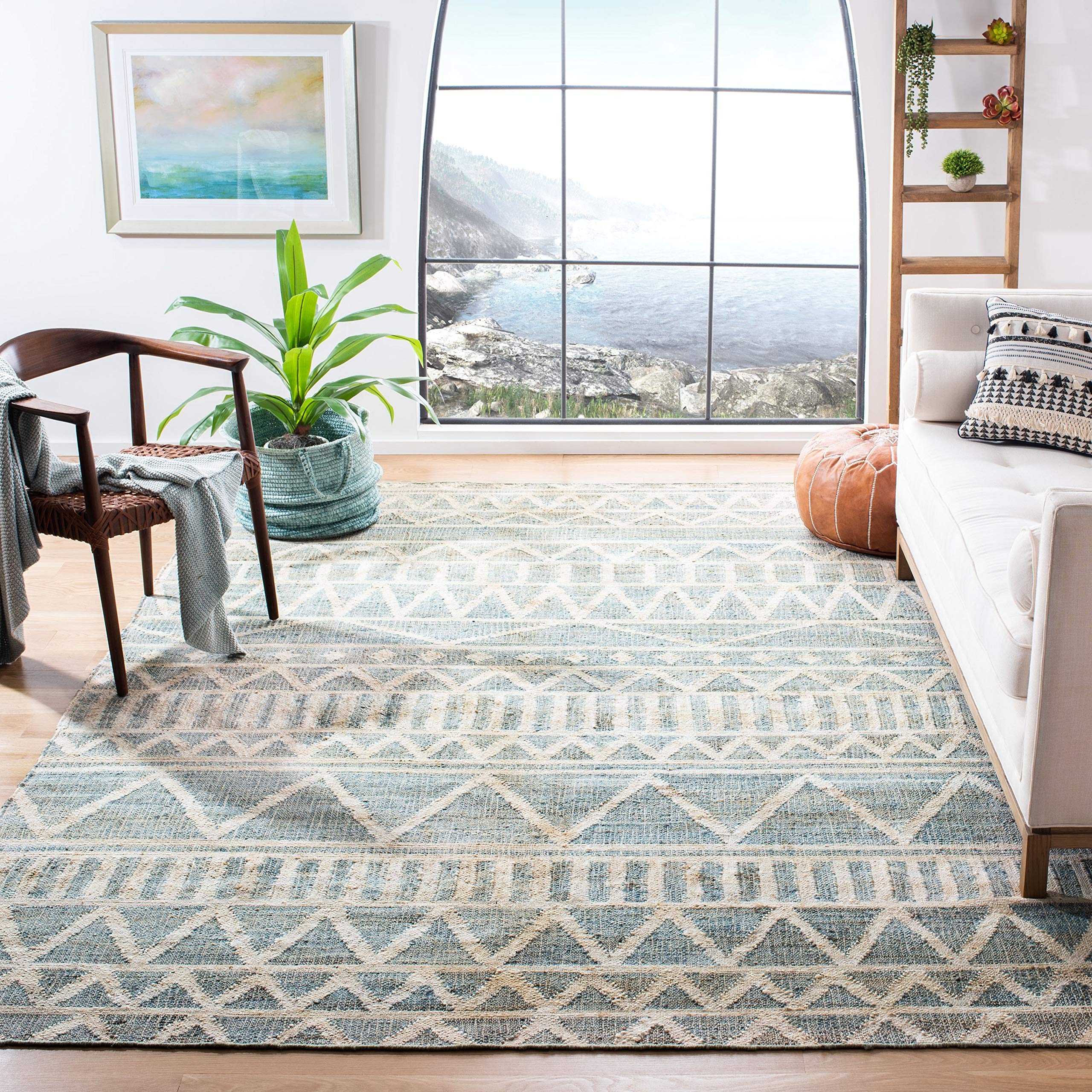 SAFAVIEH Kilim Collection Area Rug - 9' x 12', Natural & Charcoal, Handmade Flat Weave Jute, Ideal for High Traffic Areas in Living Room, Bedroom (KLM752A)