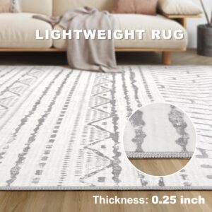 5x7 Area Rug Living Room Rugs: Large Soft Machine Washable Boho Moroccan Farmhouse Neutral Stain Resistant Indoor Floor Rug Carpet for Bedroom Under Dining Table Home Office House Decor - Grey White