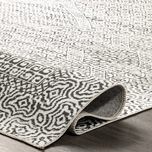 nuLOOM Abstract Tribal Machine Washable Ultra Thin Area Rug, 8x10, Grey