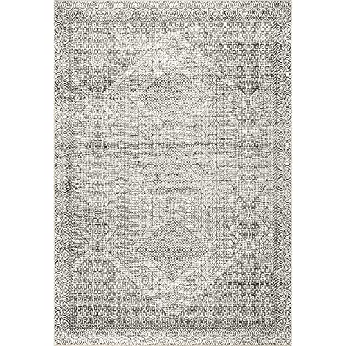 nuLOOM Abstract Tribal Machine Washable Ultra Thin Area Rug, 8x10, Grey