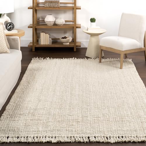 nuLOOM 6x9 Daniela Jute Tassel Hand Woven Area Rug, Off White, Solid Chunky Farmhouse Design, Natural Fiber, For Bedroom, Dining Room, Living Room, Hallway, Office, Entryway