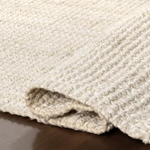 nuLOOM 6x9 Daniela Jute Tassel Hand Woven Area Rug, Off White, Solid Chunky Farmhouse Design, Natural Fiber, For Bedroom, Dining Room, Living Room, Hallway, Office, Entryway