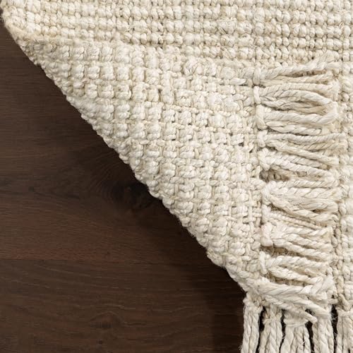 nuLOOM 6x9 Daniela Jute Tassel Hand Woven Area Rug, Off White, Solid Chunky Farmhouse Design, Natural Fiber, For Bedroom, Dining Room, Living Room, Hallway, Office, Entryway