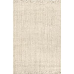 nuLOOM 6x9 Daniela Jute Tassel Hand Woven Area Rug, Off White, Solid Chunky Farmhouse Design, Natural Fiber, For Bedroom, Dining Room, Living Room, Hallway, Office, Entryway