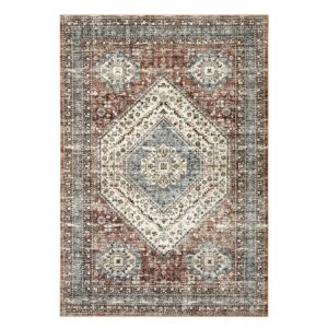 RUGSREAL Washable Area Rug 5x7, Ultra-Thin Antique Collection Area Rug, Stain Resistant Rugs for Living Room Bedroom, Distressed Washable Rug(Brown, 5'x7')