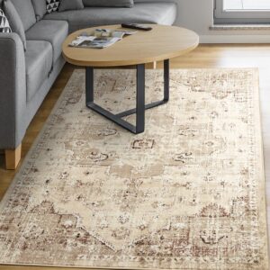 antep rugs elite 5x7 vintage bohemian distressed oriental medallion indoor area rug (beige, 5' x 7')