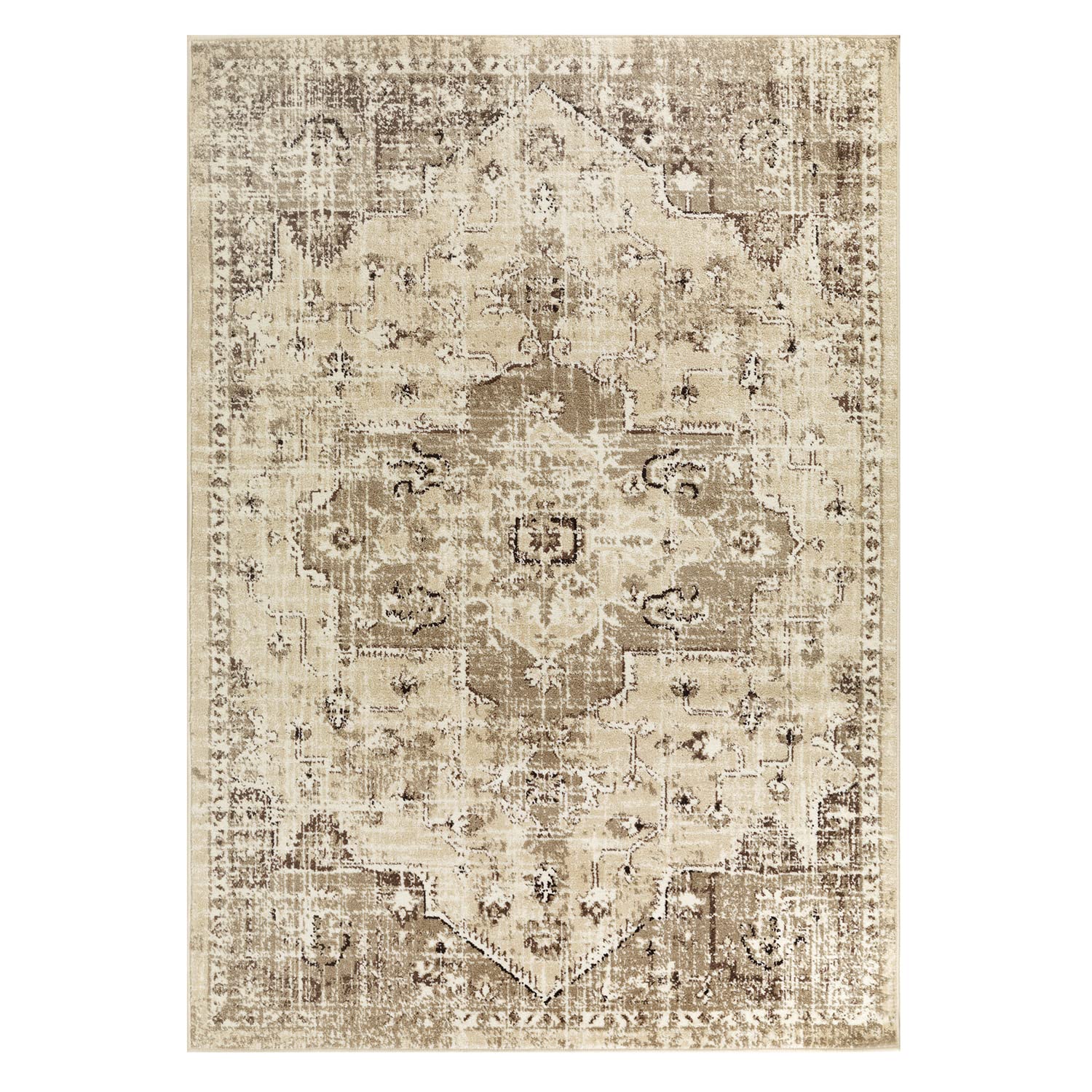 Antep Rugs Elite 5x7 Vintage Bohemian Distressed Oriental Medallion Indoor Area Rug (Beige, 5' x 7')