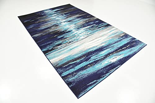 Unique Loom Metro Collection Abstract Water Modern Waves Seascape, Coastal, Nautical Area Rug, 9 ft x 12 ft, Navy Blue/Turquoise