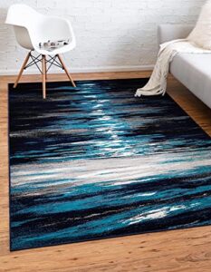 unique loom metro collection abstract water modern waves seascape, coastal, nautical area rug, 9 ft x 12 ft, navy blue/turquoise