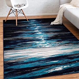 Unique Loom Metro Collection Abstract Water Modern Waves Seascape, Coastal, Nautical Area Rug, 9 ft x 12 ft, Navy Blue/Turquoise