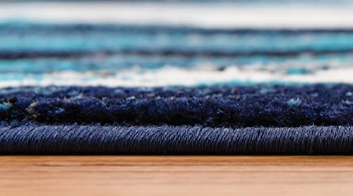 Unique Loom Metro Collection Abstract Water Modern Waves Seascape, Coastal, Nautical Area Rug, 9 ft x 12 ft, Navy Blue/Turquoise