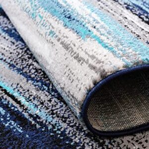 Unique Loom Metro Collection Abstract Water Modern Waves Seascape, Coastal, Nautical Area Rug, 9 ft x 12 ft, Navy Blue/Turquoise