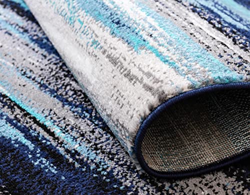 Unique Loom Metro Collection Abstract Water Modern Waves Seascape, Coastal, Nautical Area Rug, 9 ft x 12 ft, Navy Blue/Turquoise