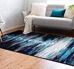 Unique Loom Metro Collection Abstract Water Modern Waves Seascape, Coastal, Nautical Area Rug, 9 ft x 12 ft, Navy Blue/Turquoise