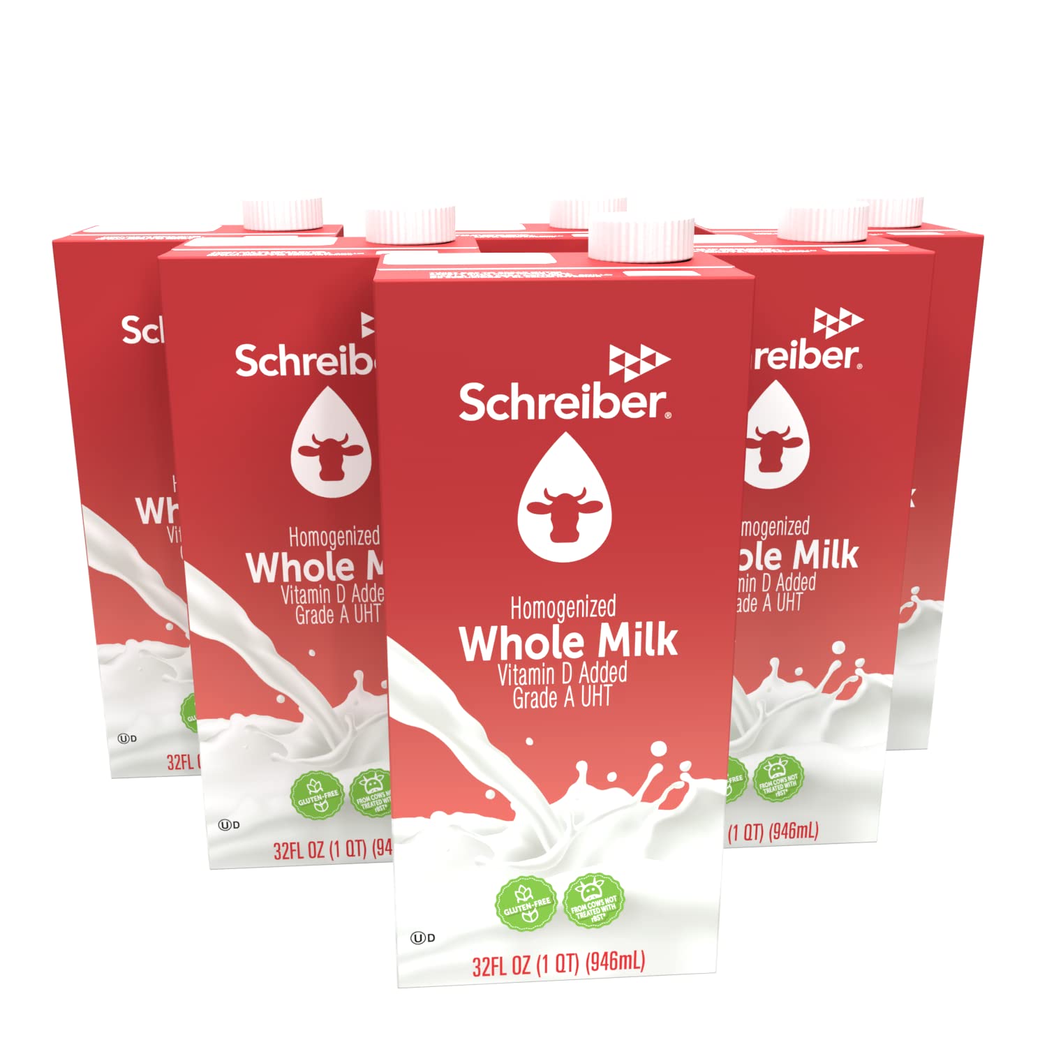 Schreiber Whole Milk, Shelf Stable Milk, Low Fat with Vitamin A & D, 32 oz (6 Pack)