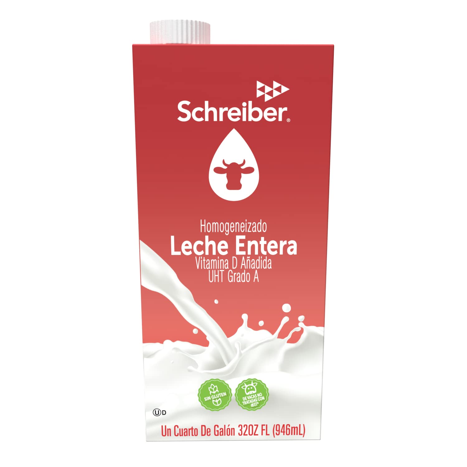 Schreiber Whole Milk, Shelf Stable Milk, Low Fat with Vitamin A & D, 32 oz (6 Pack)