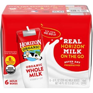 horizon organic horizon organic shelf-stable whole milk boxes, whole milk single serve, 8 oz, 6 pack, 8.0 fl oz (pack of 6)