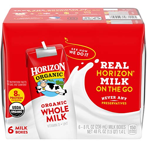 Horizon Organic Horizon Organic Shelf-Stable Whole Milk Boxes, Whole Milk Single Serve, 8 oz, 6 Pack, 8.0 fl oz (Pack of 6)