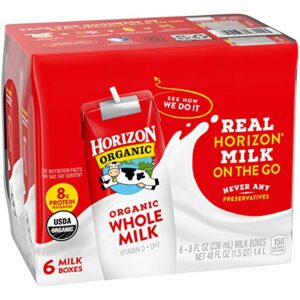 Horizon Organic Horizon Organic Shelf-Stable Whole Milk Boxes, Whole Milk Single Serve, 8 oz, 6 Pack, 8.0 fl oz (Pack of 6)