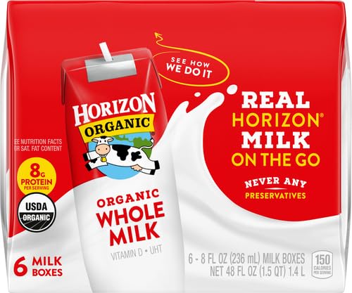 Horizon Organic Horizon Organic Shelf-Stable Whole Milk Boxes, Whole Milk Single Serve, 8 oz, 6 Pack, 8.0 fl oz (Pack of 6)