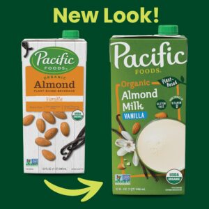 Pacific Foods Organic Vanilla Almond Milk, Plant Based Milk, 32 oz Carton