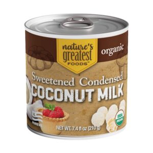 organic sweetened condensed coconut milk by nature’s greatest foods - 7.4 oz – no guar gum, gluten free, vegan (pack of 12)