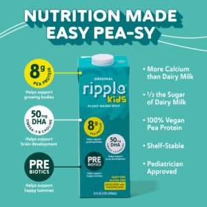 Ripple Non-Dairy Milks | Vegan Milk with 8g Pea Protein | Shelf Stable | Non-GMO. Plant Based, Gluten Free | 32 Fl Oz (Pack of 6) (32 Fl Oz (Pack of 6), Kids)