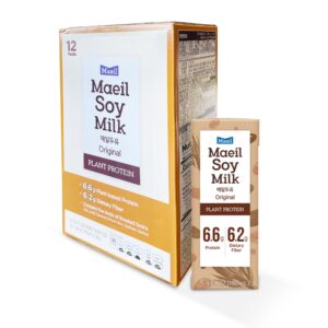 Maeil Soy Milk Original | 6.4FL OZ (190mL) / Unit | 6.6g Plant-Based Protein | 6.2 Dietary Fiber| Dairy Free | 5 Grain | Grab-N-Go | Made in Korea (Original, Pack of 12)