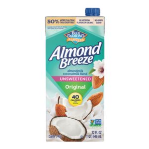 almond breeze dairy free almondmilk blend, almond coconut, unsweetened original, 32 fl oz (pack of 12)