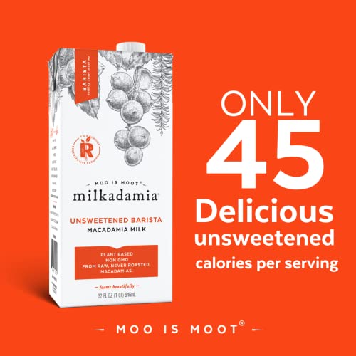 milkadamia Macadamia Milk - Unsweetened Barista - 32 Fl Oz (Pack of 6) - Lactose Free Milk, Vegan Shelf Stable Milk, Plant Based Non Dairy Milk, Organic Dairy Free Macadamia Nut Milk