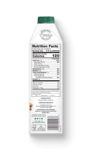 Elmhurst 1925 Milked Walnuts Unsweetened Walnut Milk, Dairy Free, Vegan, 32 Ounce (Pack of 6)