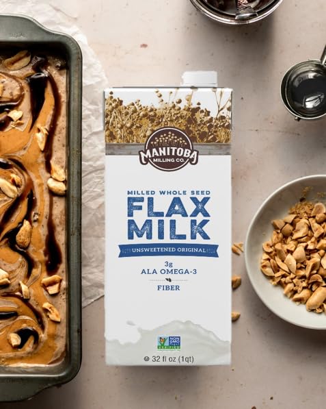 Manitoba Milling Company Unsweetened Flax Milk, 32 Ounce (Unsweetened Original) 4pk, Plant-Based Non-Dairy Milk Alternative with Omega-3, 4 g Protein, Fiber, Lignans | Shelf Stable