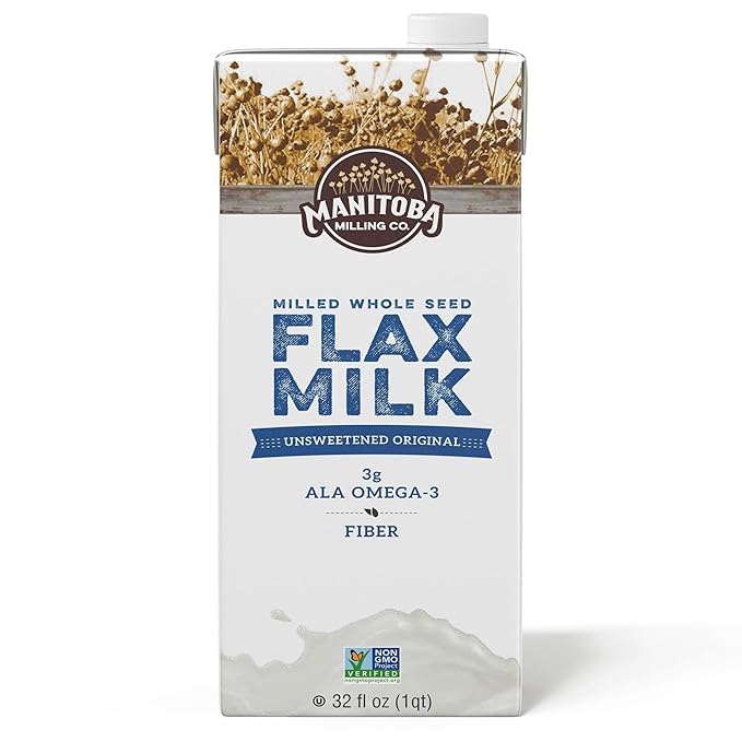 Manitoba Milling Company Unsweetened Flax Milk, 32 Ounce (Unsweetened Original) 4pk, Plant-Based Non-Dairy Milk Alternative with Omega-3, 4 g Protein, Fiber, Lignans | Shelf Stable