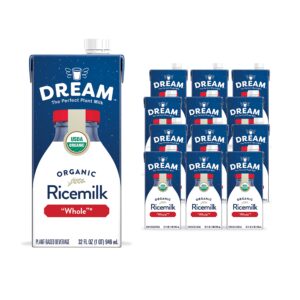 dream organic whole rice milk, dairy free, 32 fluid ounces (pack of 12)