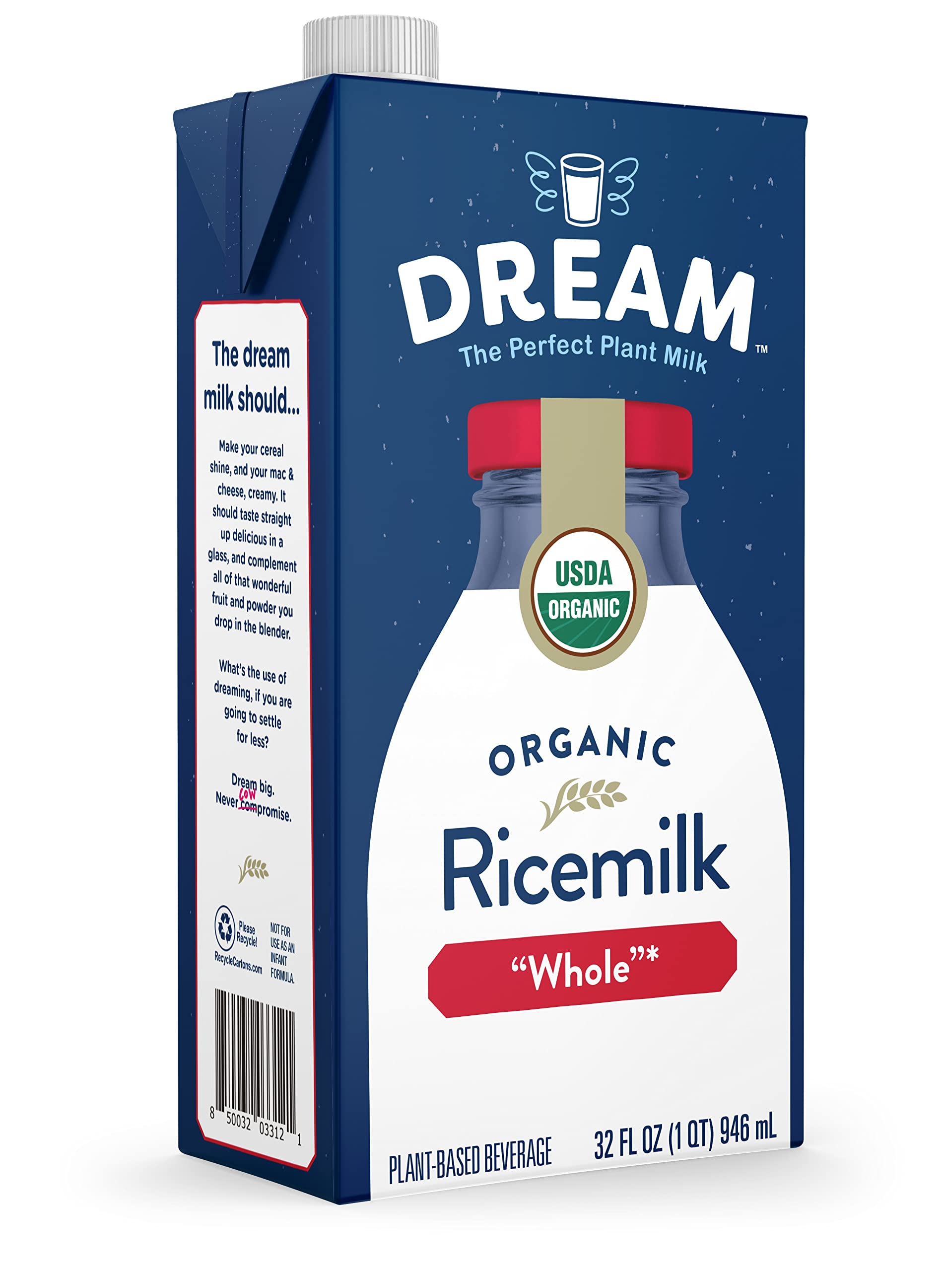 Dream Organic Whole Rice Milk, Dairy Free, 32 Fluid Ounces (Pack Of 12)