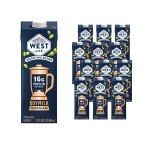 west life smoothie blend soy milk, chocolate, 16g of protein, vegan dairy alternative, lactose-free, 32oz (pack of 12)