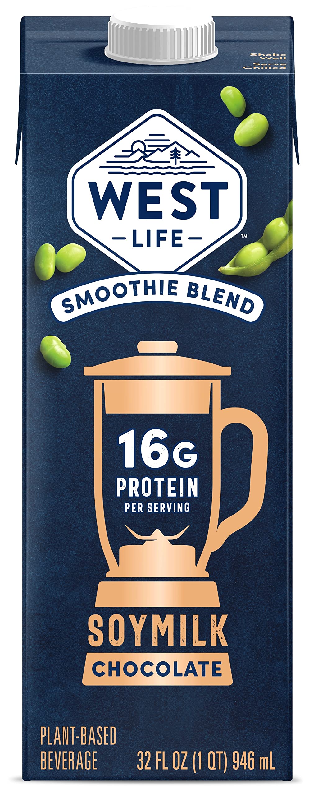 West Life Smoothie Blend Soy Milk, Chocolate, 16g of Protein, Vegan Dairy Alternative, Lactose-Free, 32oz (Pack of 12)