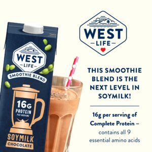 West Life Smoothie Blend Soy Milk, Chocolate, 16g of Protein, Vegan Dairy Alternative, Lactose-Free, 32oz (Pack of 12)