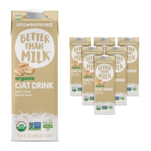 better than milk organic oat milk unsweetened - dairy-free vegan friendly, non gmo certified, 33.8 fl oz (pack of 6)