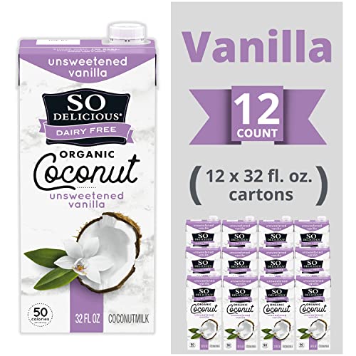 So Delicious Dairy Free Shelf-Stable Coconutmilk, Unsweetened, Vanilla, Vegan, Non-GMO Project Verified, 1 Quart (Pack of 12)