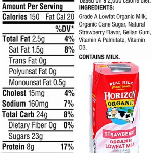 Organic Milk, Horizon Organic Whole Milk | Shelf Stable Milk, Grass Fed Milk Assortment of Plain, Vanilla, Chocolate, & Strawberry, Lowfat On-The-Go Milk Boxes for Kids & Adults| Includes Calcium, Vitamin A, Vitamin D & 8g of Protein, Non GMO Milk 8 Fl Oz