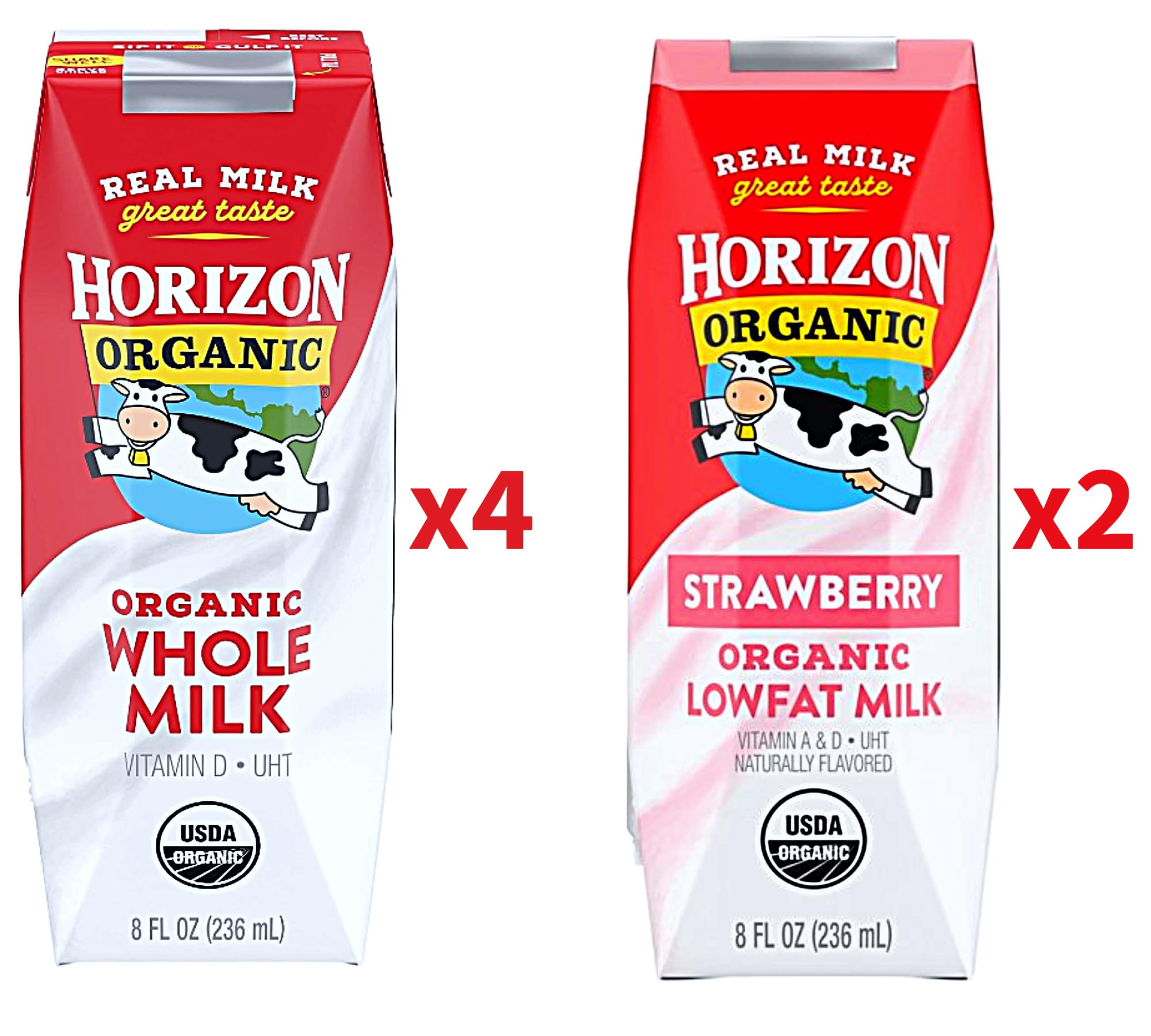 Organic Milk, Horizon Organic Whole Milk | Shelf Stable Milk, Grass Fed Milk Assortment of Plain, Vanilla, Chocolate, & Strawberry, Lowfat On-The-Go Milk Boxes for Kids & Adults| Includes Calcium, Vitamin A, Vitamin D & 8g of Protein, Non GMO Milk 8 Fl Oz