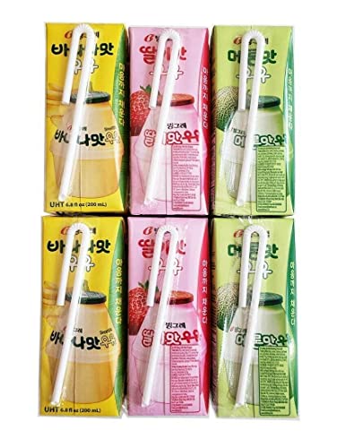 Binggrae Variety Banana, Strawberry, Melon Flavored Milk Drink 6 Packs