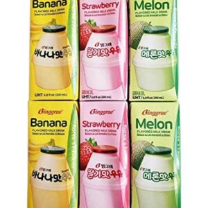 Binggrae Variety Banana, Strawberry, Melon Flavored Milk Drink 6 Packs