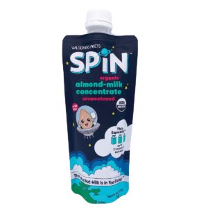 wilderness poets spin, organic almond milk concentrate (unsweetened) - 14 servings - make almond milk or non-dairy creamer for coffee, tea, lattes, smoothies (8 ounce squeeze bag)