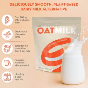 Green Thumb Foods Oat Milk Powder - Makes 1.87 gallons, Plant Based, Gluten Free, Non Dairy, Vegan, Non GMO, Shelf Stable, Unsweetened, Made In The USA