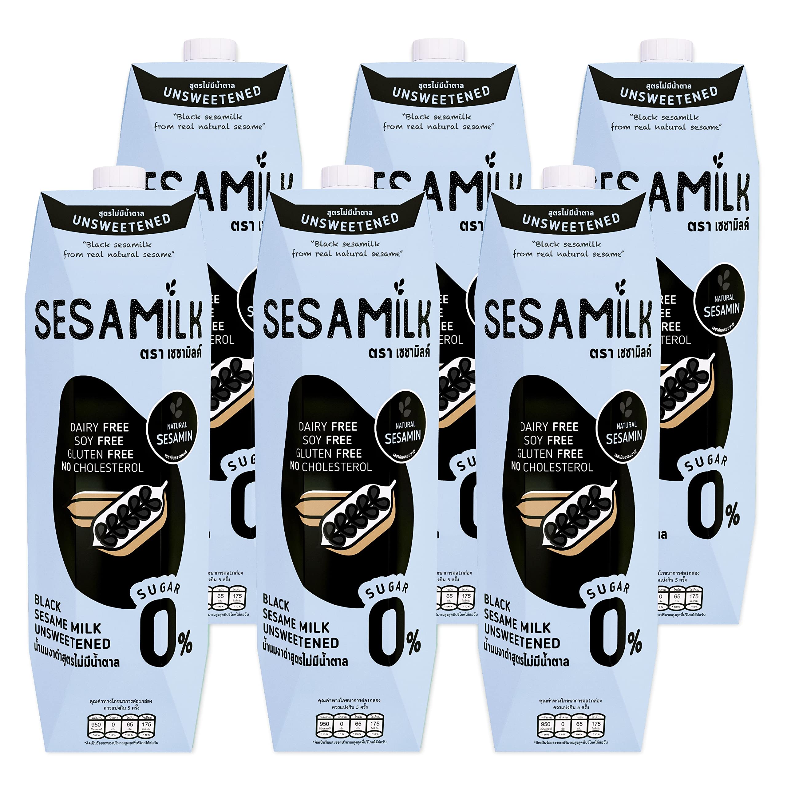 Sesamilk: Sesame Milk (Unsweetened Black Sesame Milk), 33.8 Fl Oz (Pack of 6) Vegan Dairy Free│Soy and Nut Free │Gluten Free │Low Sodium │0% Sugar │Halal