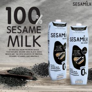 Sesamilk: Sesame Milk (Unsweetened Black Sesame Milk), 33.8 Fl Oz (Pack of 6) Vegan Dairy Free│Soy and Nut Free │Gluten Free │Low Sodium │0% Sugar │Halal