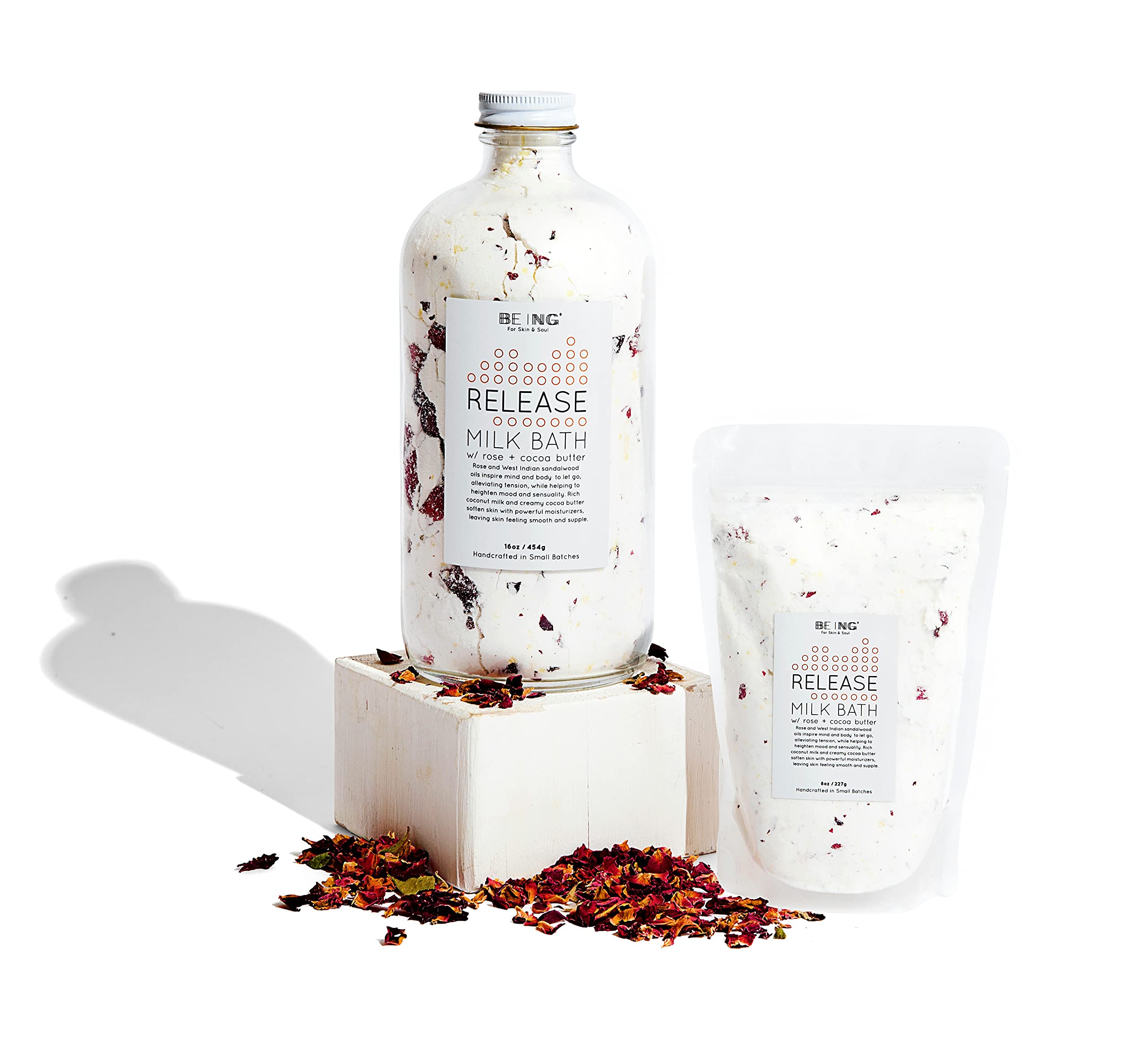 Release Milk Bath - Vegan Bath Soak with Organic Coconut Milk, Cocoa Butter, Rose Petal Flakes & Essential Oils - Relaxing Milk Bath for Cleansing & Hydration - Apothecary Jar